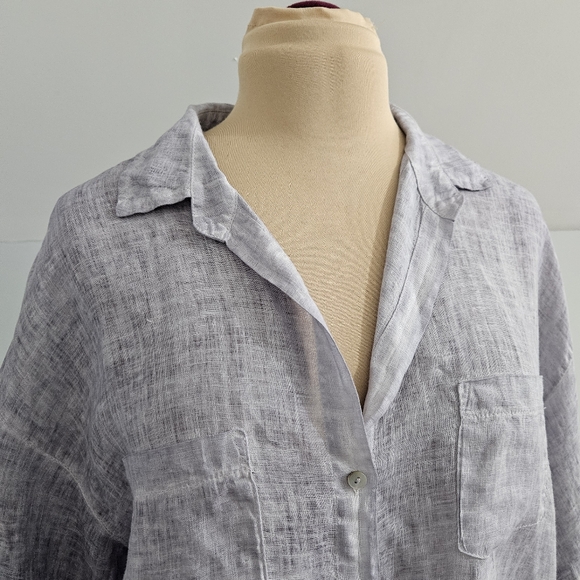 Inizio Italian Linen Button Up Shirt Lightweight Purple Relaxed Fit Top Beachy - Picture 7 of 11